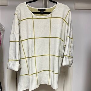 Tahari White and Yellow Grid Sweater